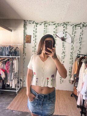 Vintage R&K Floral Embroidered Cardigan – Size 6 Petite